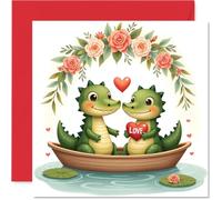 Carte d'anniversaire mignonne en forme d'alligators - Bateau d'amour animal - Jolie carte d'anniversaire pour partenaire de la part de mari, épouse, petit ami, petite amie, 145 mm