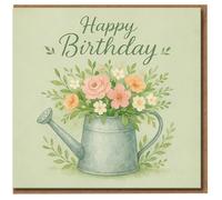 Carte d'anniversaire - Motif aquarelle floral arrosoir - Élégante carte de vœux pour elle, maman, grand-mère ou amie