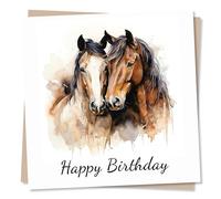 Carte d'anniversaire motif chevaux aquarelle - Carte spéciale pour la famille et les amis - Pour les amateurs de chevaux - Souhaits sincères pour femmes et hommes - Fabriquée au Royaume-Uni