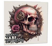 Carte d'anniversaire motif tête de mort - Cartes d'anniversaire gothiques fantastiques 145 x 145 mm