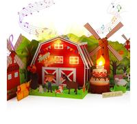 Carte d'anniversaire musicale 3D pour enfants, motif ferme 3D, avec musique, lumière et soufflage de bougie, Happy Birthday, chantant, pour enfants, filles et garçons