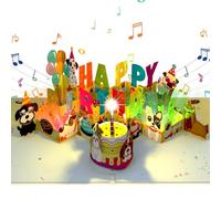 Carte d'anniversaire musicale pop-up 3D avec musique, lumières et bougie soufflante pour femmes, hommes, garçons, filles, enfants, amoureux des chiens