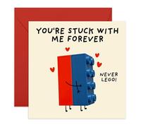 Carte d'anniversaire ou de Saint-Valentin amusante pour lui, elle - « You're Stuck with Me » - Joli jeu de mots inspiré du LEGO pour femme, mari, partenaire, petite amie, petit ami, conjoint, femme