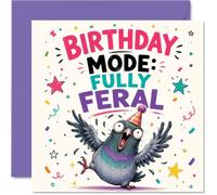 Carte d'anniversaire Pigeon Chaos Unleashed | Dessin animé sauvage dans un chapeau de fête et des confettis, parfait pour tous ceux qui aiment un peu de malicieux