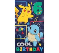 Carte d'anniversaire Pokémon officielle pour 6e anniversaire, motif bleu marine avec personnages Pikachu et Squirtle, message d'anniversaire cool