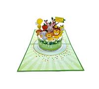 Carte d'anniversaire pop-up 3D - Animaux sur gâteau - Anniversaire d'enfant - Carte de vœux faite à la main avec enveloppe - 15 x 20 cm - Motif animaux safari