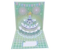 Carte d'anniversaire pop-up 3D avec musique amusante avec lumière LED 3D, gâteau d'anniversaire, feu d'artifice, carte de vœux pour femme, homme, enfant, femme, maman, mari (Verte)