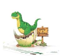 Carte d'anniversaire pop-up 3D en forme de dinosaure vert T-Rex éclosion d'un œuf pour garçons et filles, jolie carte de fête préhistorique