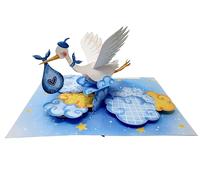 Carte d'anniversaire pop-up 3D faite à la main avec grue bleue - Cadeau pour garçon et fille