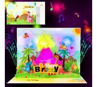 Carte d'anniversaire pop-up 3D - Motif dinosaure - Scène volcanique musicale et lumière - Avec carte dinosaure - Pour garçons et filles - Avec enveloppe et carte vierge