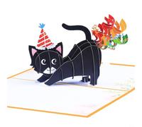 Carte d'anniversaire pop-up - Effet 3D - Chat noir - Carte pliante avec inscription - Durable - Cadeau pour amis