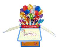 Carte d'anniversaire pop-up musicale, taille compacte 16 x 17,5 cm pliée, éclairage LED gonflable , célébration pliable, parfaite pour adultes et