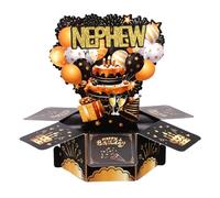 Carte d'Anniversaire Pop-Up pour Neveu, Carte Anniversaire Pop Up 3D Noire et Dorée avec Enveloppe pour Cadeau Neveu