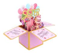 Carte d'Anniversaire Pop Up pour Sœur, Rose Personnalisée Carte d'Anniversaire 3D avec Enveloppe Idée Cadeau Créative pour Sœur