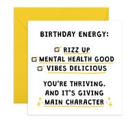 Carte d'anniversaire positive - « Rizz Up, Mental Health Good Vibes Delicious » - Carte de vœux pour amis, sœur, frère, collègues, meilleure amie, frère, ami, elle, lui - Message réconfortant - Livré