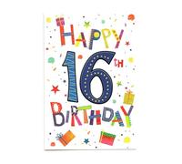 Carte d'anniversaire pour 16e anniversaire - 16 Aujourd'hui - Feuille bleue pour garçon