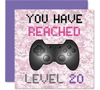 Carte d'anniversaire pour 20e joueur - You Have Reached Level 20 - Cartes d'anniversaire pour femmes adultes de 20 ans 20 ans 20 ans jeux vidéo jeu vidéo fille maman amie tante 145mm