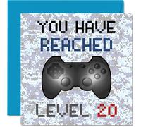 Carte d'anniversaire pour 20e joueur - You Have Reached Level 20 - Cartes d'anniversaire pour hommes jeux pour adultes cartes vœux pour vingt vingt ans - Jeu vidéo 145mm