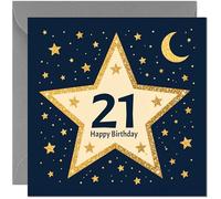 Carte d'anniversaire pour 21 ans - Bleu marine - Motif étoiles - Pour homme de 21 ans, vingt et unième