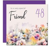 Carte d'anniversaire pour 48 ans - Motif floral violet pour femme de 48 ans, 48 ans, 48 ans