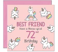 Carte d'anniversaire pour 72e meilleure amie - Carte d'anniversaire amusante avec chat mignon pour filles et femmes de 72 ans, 72 ans, soixante-dix secondes
