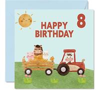 Carte d'anniversaire pour 8 ans - Motif animaux de la ferme - Carte d'anniversaire pour garçon et fille - 145 mm x 145 mm - Carte de vœux pour fils, neveu, petit-fils, enfant