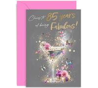 Carte d'anniversaire pour 85e anniversaire Inscription Cheers to 85 Years of Being Fabulous! Cadeau élégant, parfait pour les hommes et les femmes, intérieur vierge avec enveloppe