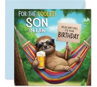 Carte d'anniversaire pour beau-fils - Paresseux Chilled Out - Carte d'anniversaire pour beau-fils de la part de mère, maman, père, papa, 145 mm, couleurs vives et colorées