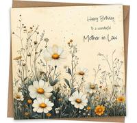Carte d'anniversaire pour belle-mère florale | Beau motif marguerite et enveloppe kraft rustique