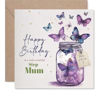 Carte d'anniversaire pour belle-mère - Pot de papillons - Carte d'anniversaire pour belle-mère de la part de son fils, fille, 145 mm belles cartes de vœux d'anniversaire naturelles