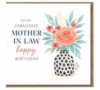 Carte d'anniversaire pour belle-mère - To My Fabulous Mother-in-Law Happy Birthday - Vase floral aquarelle avec rose corail - Cœur