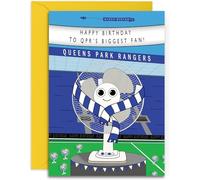 Carte d'anniversaire pour fan de football QPR - Format A5 (148 mm x 210 mm) avec enveloppe jaune. Conçue et imprimée au Royaume-Uni