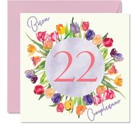 Carte d'anniversaire pour femme - Bouquet fleurs tulipes aquarelle - Cartes joyeux 22e anniversaire pour femme 22 ans, fille, sœur, tante, 145 mm, vingt-deuxième vingt-deuxième anniversaire