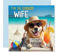 Carte d'anniversaire pour femme - Chien de plage Chill - Carte d'anniversaire pour femme de la part de son mari, partenaire, cartes de vœux d'anniversaire Chill Beach Dog 145 mm