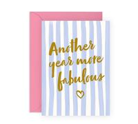 Carte d'anniversaire pour femme - « More Fabulous » - Carte de vœux élégante pour amie, meilleure amie, meilleure amie, meilleure amie, fille, épouse, petite amie, fiancée, femme - Design chic bleu et