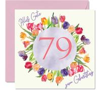Carte d'anniversaire pour femme - Tulipes aquarelle - Bouquet de fleurs - Joyeux anniversaire pour femme de 79 ans - Maman - 145 mm - Soixante-dix-neuf soixante-dix-neuf - Cartes de vœux