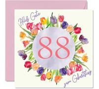 Carte d'anniversaire pour femme - Tulipes aquarelle - Bouquet de fleurs - Joyeux anniversaire pour femme de 88 ans - Maman - 145 mm - quatre-vingt-huit quatre-vingt-huitième - Cartes d'anniversaire