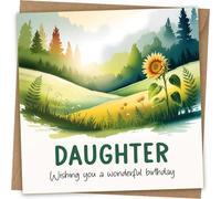 Carte d'anniversaire pour fille - Motif paysage floral - Wishing you a Wonderful Birthday - Avec enveloppe kraft