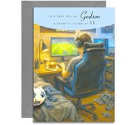 Carte d'anniversaire pour filleul 11e anniversaire - Légende du jeu - Carte d'anniversaire pour un filleul spécial de 11 ans avec joli poème à l'intérieur. A5 avec enveloppe grise
