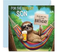 Carte d'anniversaire pour fils - Paresseux Chilled Out - Carte d'anniversaire pour fils de la part de papa maman, 145 mm Cartes de vœux d'anniversaire vives et colorées