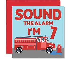 Carte d'anniversaire pour garçon - Camion de pompiers - Carte d'anniversaire pour garçon de 7 ans cartes pour lui 145mm pour fils frère petit-fils neveu cousin dieu fils septième anniversaire