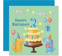 Carte d'anniversaire pour garçon - Carte d'anniversaire dinosaure - Carte d'anniversaire pour garçon de 2 ans, carte d'anniversaire pour garçon, 145 mm x 145 mm pour fils, neveu, petit-fils, enfants