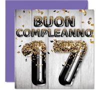 Carte d'anniversaire pour garçon de 17 ans - Ballons à paillettes noires et dorées - Cartes de joyeux anniversaire pour garçon de 17 ans, fils, frère, petit-fils, 145 mm, dix-septième anniversaire