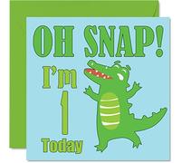 Carte d'anniversaire pour garçon - Oh Snap! Crocodile - Carte d'anniversaire pour garçon de 1 an, carte de vœux pour lui, 145 mm x 145 mm, carte de vœux pour fils, frère, petit-fils, neveu, cousin,