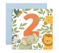 Carte d'anniversaire pour garçon ou fille - Motif animaux de la jungle mignons - Carte de vœux deuxième anniversaire pour bébé fils, fille, petit-enfant, nièce, neveu - 2 ans, tournant deux surprises