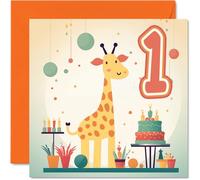 Carte d'anniversaire pour garçons et filles - Girafe safari - Carte d'anniversaire de 1 an pour garçon et fille, cartes de premier anniversaire pour lui, elle, 145 mm x 145 mm pour nièce, neveu,
