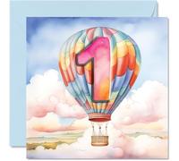 Carte d'anniversaire pour garçons et filles - Montgolfière - Carte d'anniversaire de 1 an pour garçon et fille, cartes de premier anniversaire pour lui, elle, 145 mm x 145 mm pour nièce, neveu,