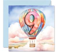 Carte d'anniversaire pour garçons et filles - Montgolfière - Carte d'anniversaire de 9 ans pour garçon et fille, cartes pour lui, elle, cartes de vœux de 145 mm, nièce, neveu, enfants