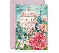 Carte d'anniversaire pour grand-mère - Jardin floral naturel - Belle carte d'anniversaire pour grand-fille de la part de petite-fille, petit-fils, 12,7 x 17,8 cm, cartes de vœux pour anniversaire,