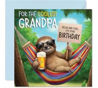 Carte d'anniversaire pour grand-père - Paresseux Chilled Out - Carte d'anniversaire pour grand-père de la part de petit-fils et petite-fille, 145 mm Cartes de vœux d'anniversaire vives et colorées